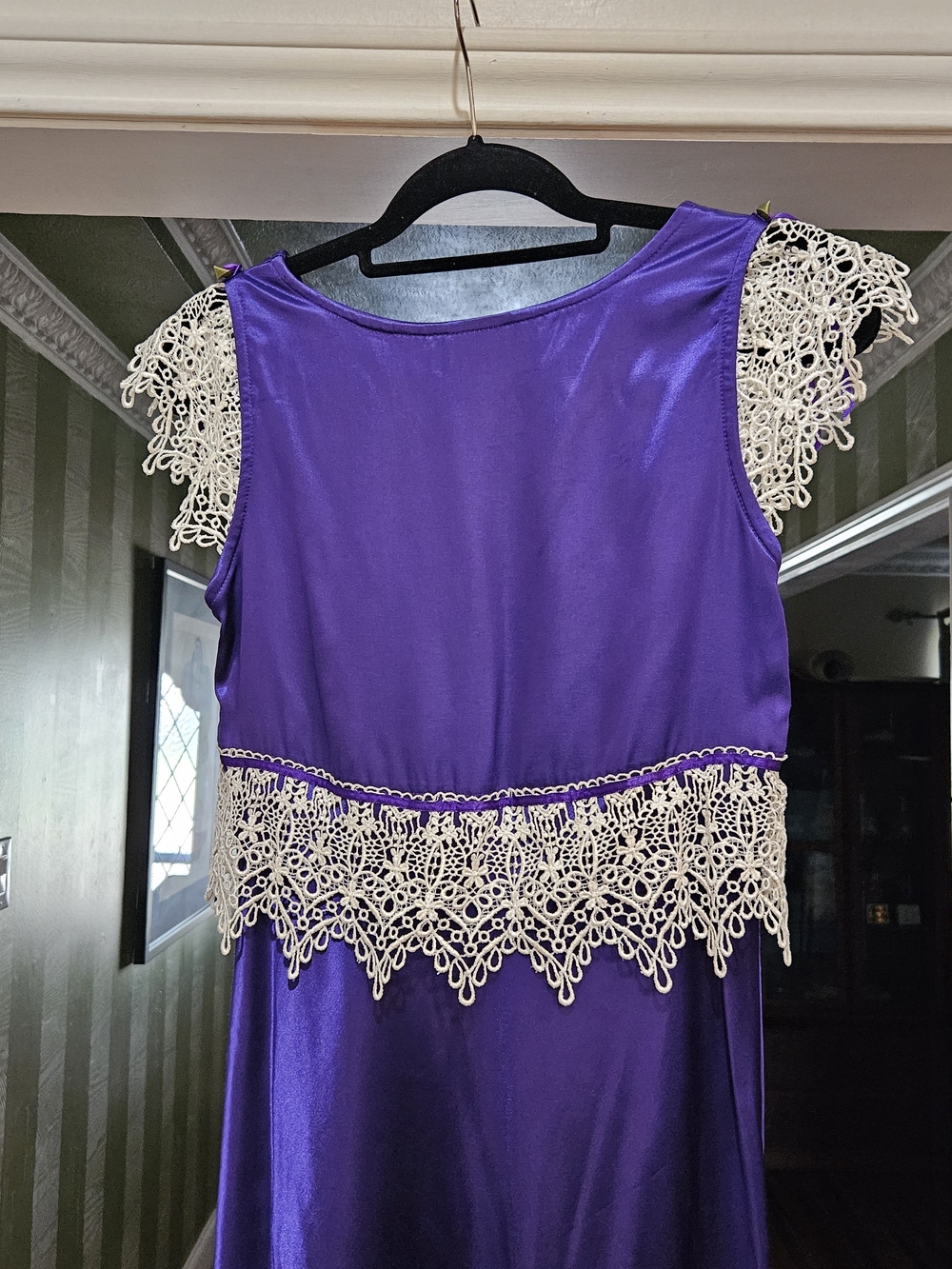 Vintage ALL THAT JAZZ Purple Satin Maxi Dress with Lace Trim SIZE 4 - Picture 4 of 4
